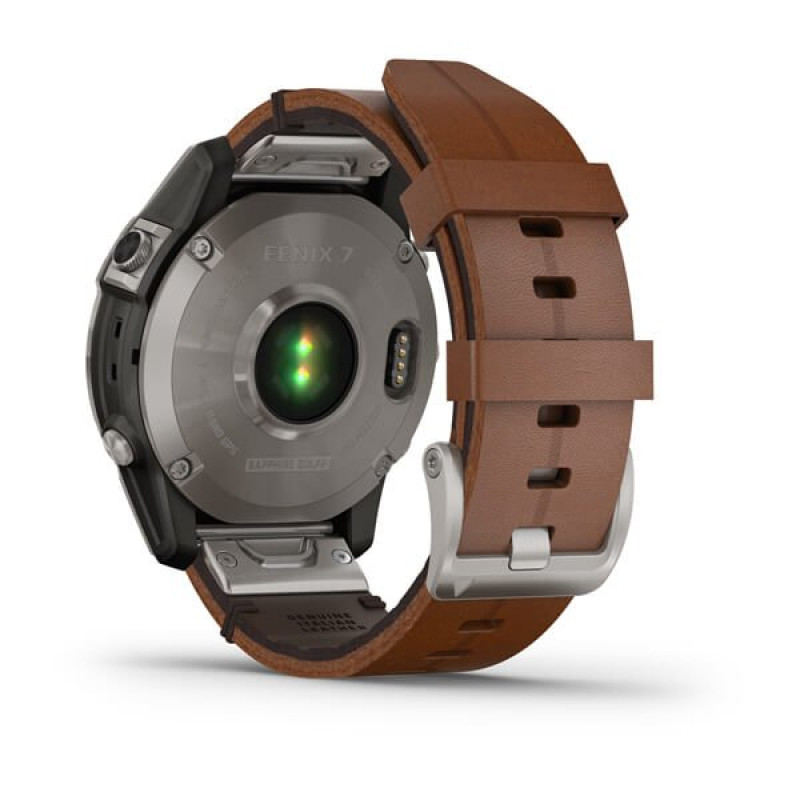 Garmin Fenix 7 Sapphire Solar Titanium with Chestnut Leather Band (includes graphite silicone band)