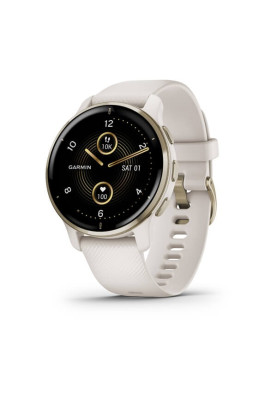 Garmin Venu 2 Plus Cream Gold Stainless Steel Bezel with Ivory Case and Silicone Band