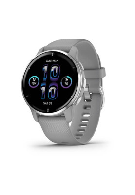 Garmin Venu 2 Plus Silver Stainless Steel Bezel with Powder Gray Case and Silicone Band