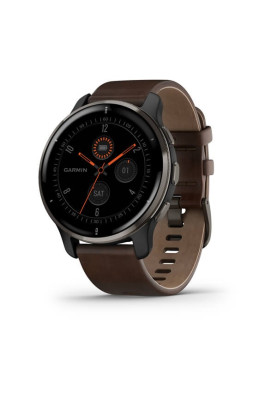 Garmin Venu 2 Plus Blue-Gray stainless Steel Bezel with Blue-Gray and Brown Leather Band