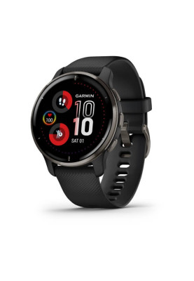 Garmin Venu 2 Plus Slate Stainless Steel Bezel with Black Case and Silicone Band