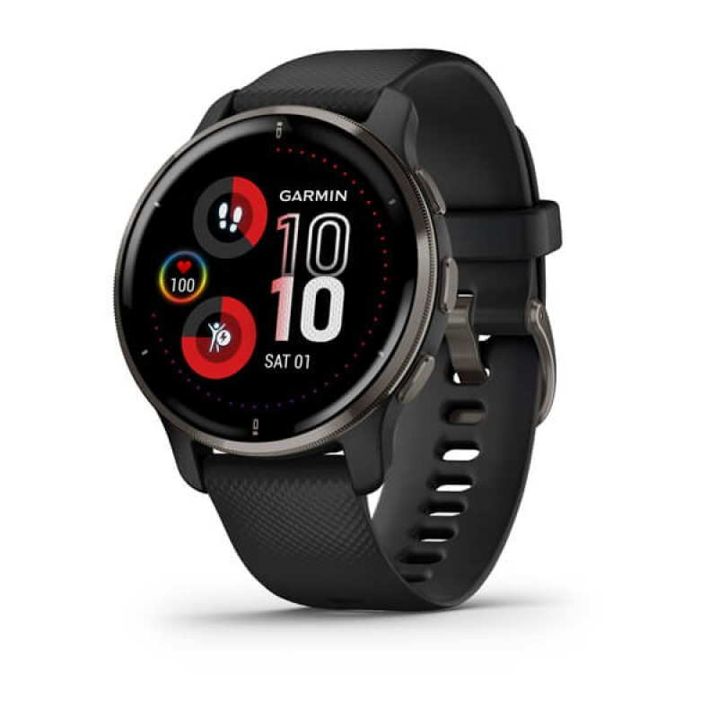 Garmin Venu 2 Plus Slate Stainless Steel Bezel with Black Case and Silicone Band