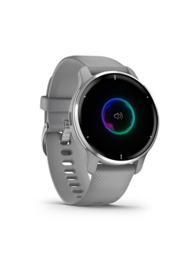 Garmin Venu 2 Plus Silver Stainless Steel Bezel with Powder Gray Case and Silicone Band