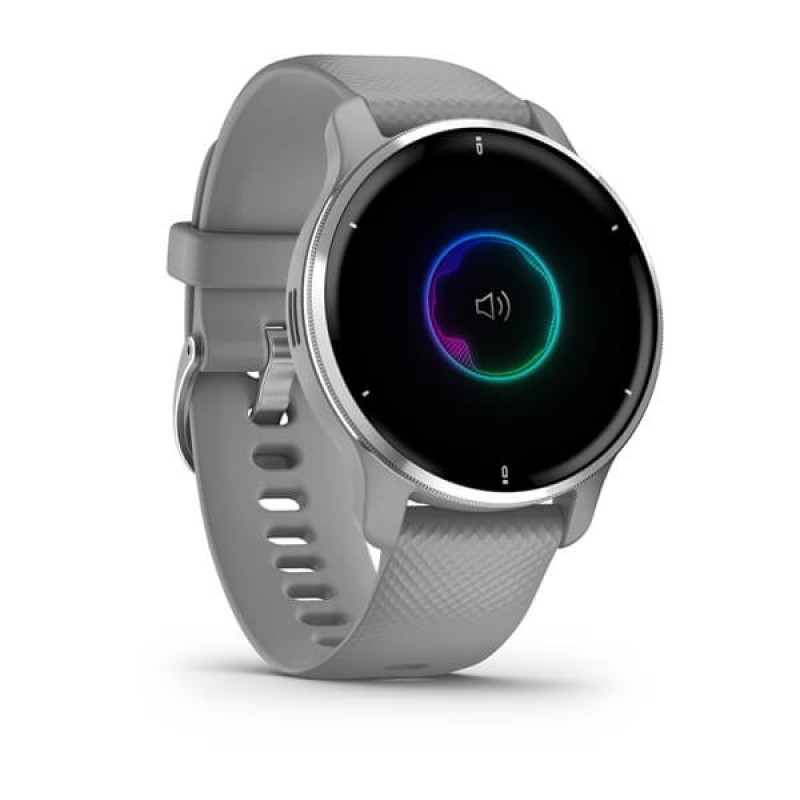 Garmin Venu 2 Plus Silver Stainless Steel Bezel with Powder Gray Case and Silicone Band