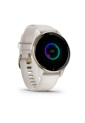 Garmin Venu 2 Plus Cream Gold Stainless Steel Bezel with Ivory Case and Silicone Band