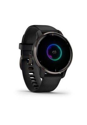 Garmin Venu 2 Plus Slate Stainless Steel Bezel with Black Case and Silicone Band