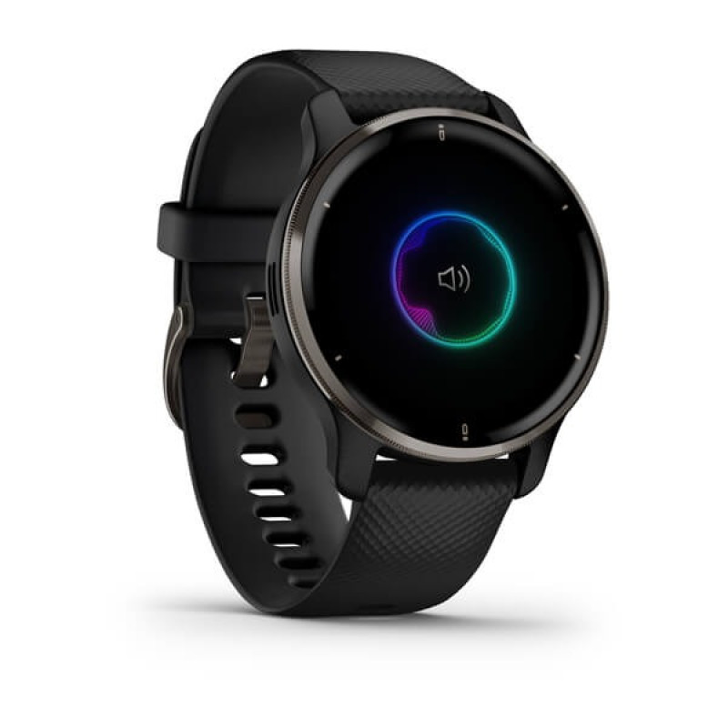 Garmin Venu 2 Plus Slate Stainless Steel Bezel with Black Case and Silicone Band