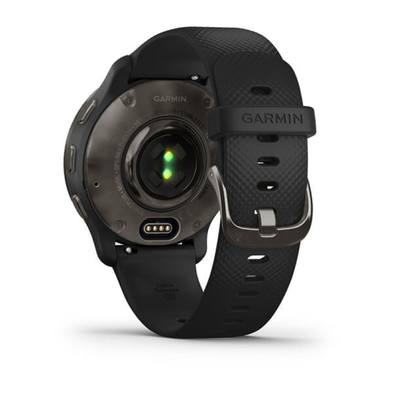 Garmin Venu 2 Plus Slate Stainless Steel Bezel with Black Case and Silicone Band