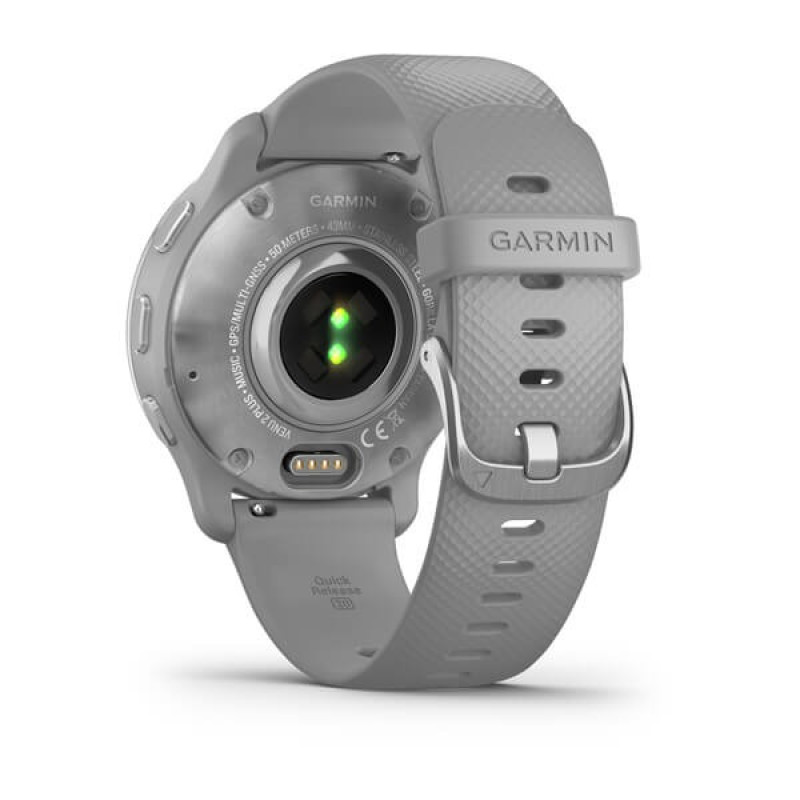 Garmin Venu 2 Plus Silver Stainless Steel Bezel with Powder Gray Case and Silicone Band