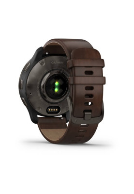 Garmin Venu 2 Plus Blue-Gray stainless Steel Bezel with Blue-Gray and Brown Leather Band