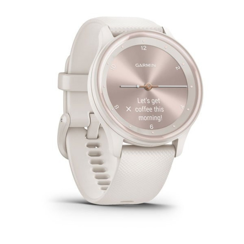 Garmin Vivomove Sport Ivory Case and Silicone Band with Peach Gold Accents