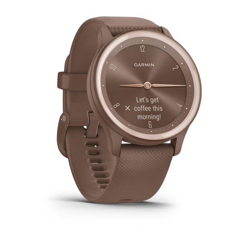 Garmin Vivomove Sport Cocoa Case and Silicone Band with Peach Gold Accents