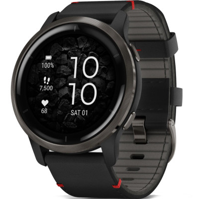 Garmin Venu 2 Slate with Black Leather Band
