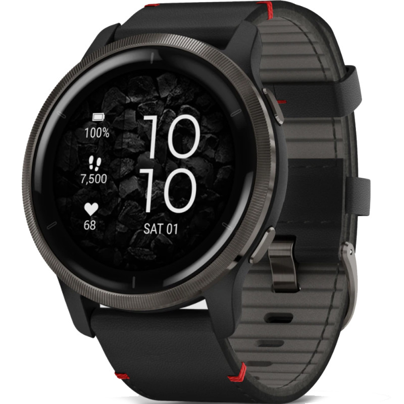 Garmin Venu 2 Slate with Black Leather Band