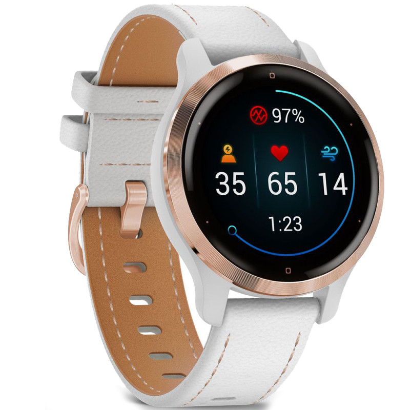Garmin Venu 2S Rose Gold with White Leather Band