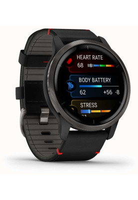 Garmin Venu 2 Slate with Black Leather Band