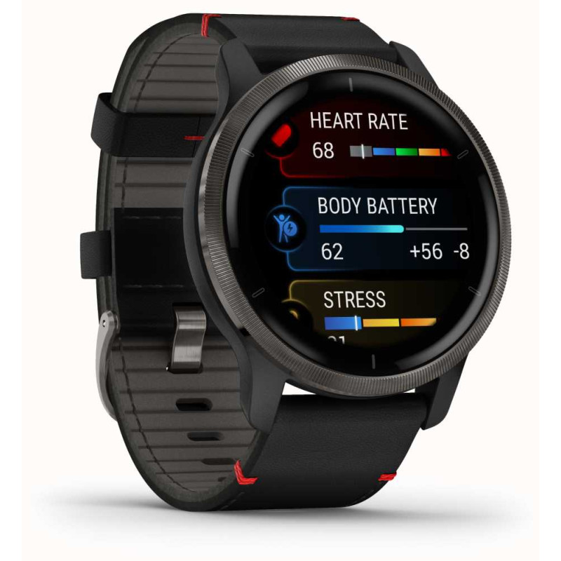 Garmin Venu 2 Slate with Black Leather Band