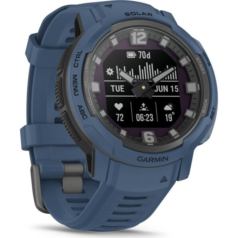 Смарт-годинник Garmin Instinct Crossover Solar з синім силіконовим ремінцем
