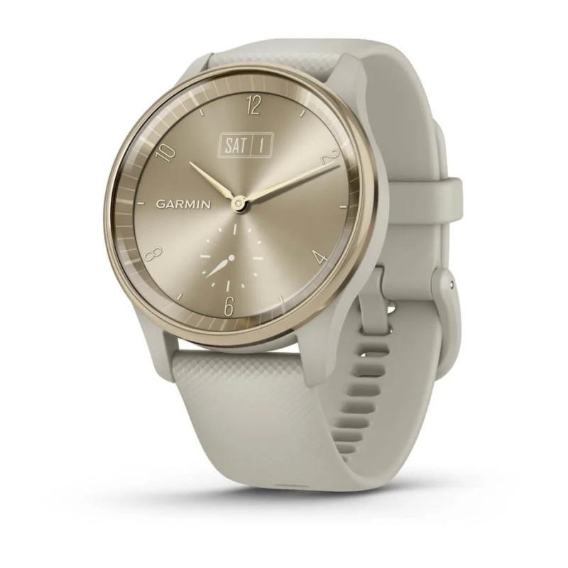 Гібридні смарт-годинник Garmin vivomove Trend Cream Gold з силіконовим ремінцем