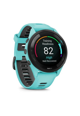 Смарт-годинник Garmin Forerunner 265 корпусом кольору аква з чорним безелем та чорний силіконовим ремінцем
