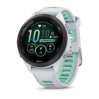 Смарт-часи Garmin Forerunner 265S білий корпус з чорним безелем та білим силіконовим ремінцем