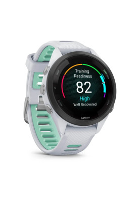Смарт-годинник Garmin Forerunner 265S білий корпус з чорним безелем та білим силіконовим ремінцем
