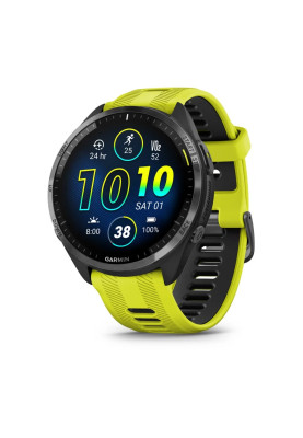 Смарт-годинник Garmin Forerunner 965 чорний корпус з сірим титановим безелем з жовтим силіконовим ремінцем