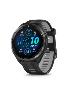 Смарт-годинник Garmin Forerunner 965 чорний корпус з сірим титановим безелем з чорним силіконовим ремінцем
