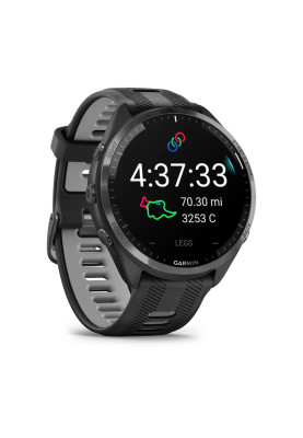 Смарт-годинник Garmin Forerunner 965 чорний корпус з сірим титановим безелем з чорним силіконовим ремінцем