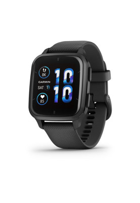 Смарт-годинник Garmin Venu Sq 2 Music Edition чорний з сірим алюмінієвим безелем та чорним силіконовим ремінцем