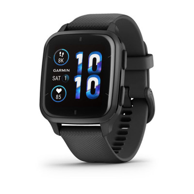 Смарт-годинник Garmin Venu Sq 2 Music Edition чорний з сірим алюмінієвим безелем та чорним силіконовим ремінцем