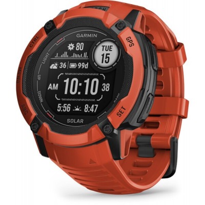 Смарт-годинник Garmin Instinct 2X Solar з червоним силіконовим ремінцем