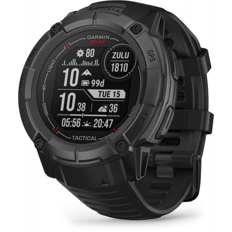 Тактичний годинник Garmin Instinct 2X Solar Tactical Edition – Black з чорним силіконовим ремінцем