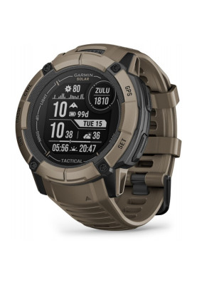Тактичний годинник Garmin Instinct 2X Solar Tactical Edition – Coyote Tan з коричневим силіконовим ремінцем