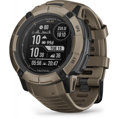 Тактичний годинник Garmin Instinct 2X Solar Tactical Edition – Coyote Tan з коричневим силіконовим ремінцем
