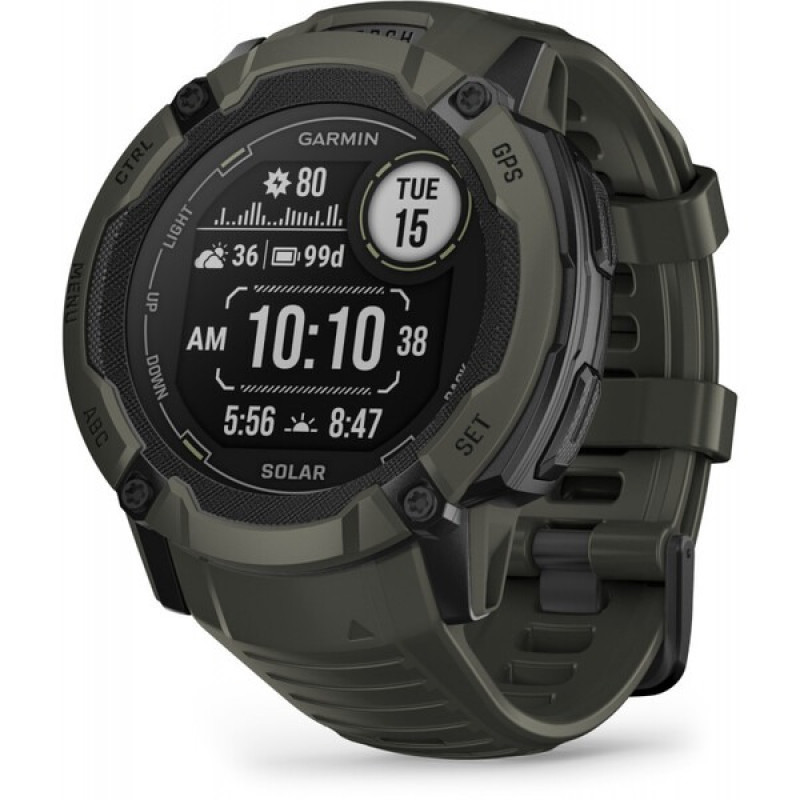 Смарт-годинник Garmin Instinct 2X Solar з силіконовим ремінцем кольору мох