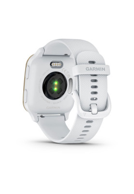 Смарт-годинник Garmin Venu Sq 2 білий з алюмінієвим безелем кольору кремове золото та білим силіконовим ремінцем