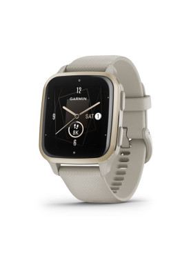 Смарт-годинник Garmin Venu Sq 2 Music корпус кольору кремове золото з силіконовим ремінцем кольору французький сірий