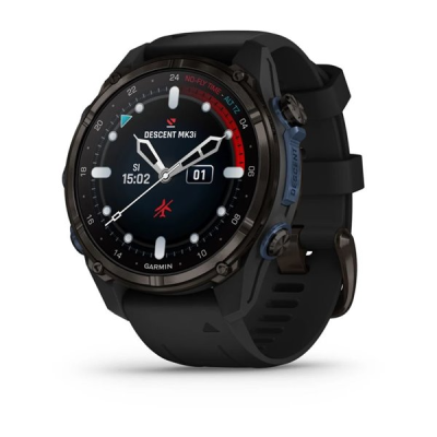 Смарт-годинник Garmin Descent Mk3i 43 мм сірий карбон DLC титановий з чорним силіконовим ремінцем