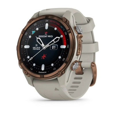 Смарт-годинник Garmin Descent Mk3i 43 мм бронзовий PVD титановий з силіконовим ремінцем кольору французький сірий