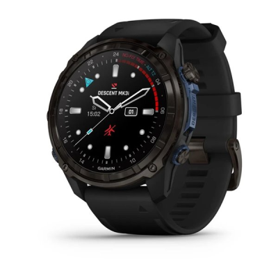Смарт-годинник Garmin Descent Mk3i 51 мм корпус сірий карбон титановий DLC з чорним силіконовим ремінцем