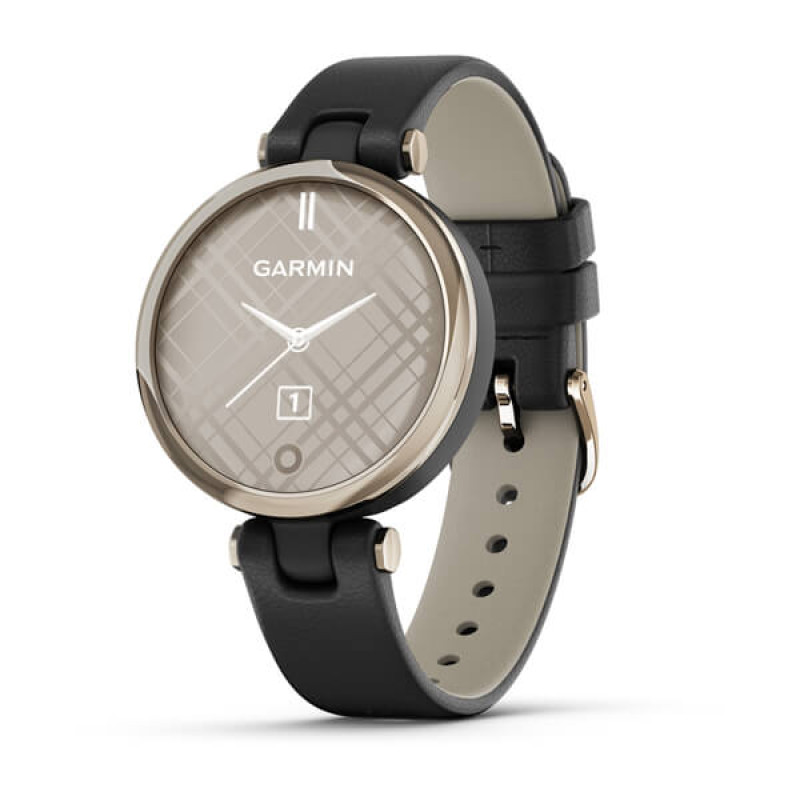 Garmin Lily Classic Cream Gold Bezel with Black Case and Italian Leather Band
