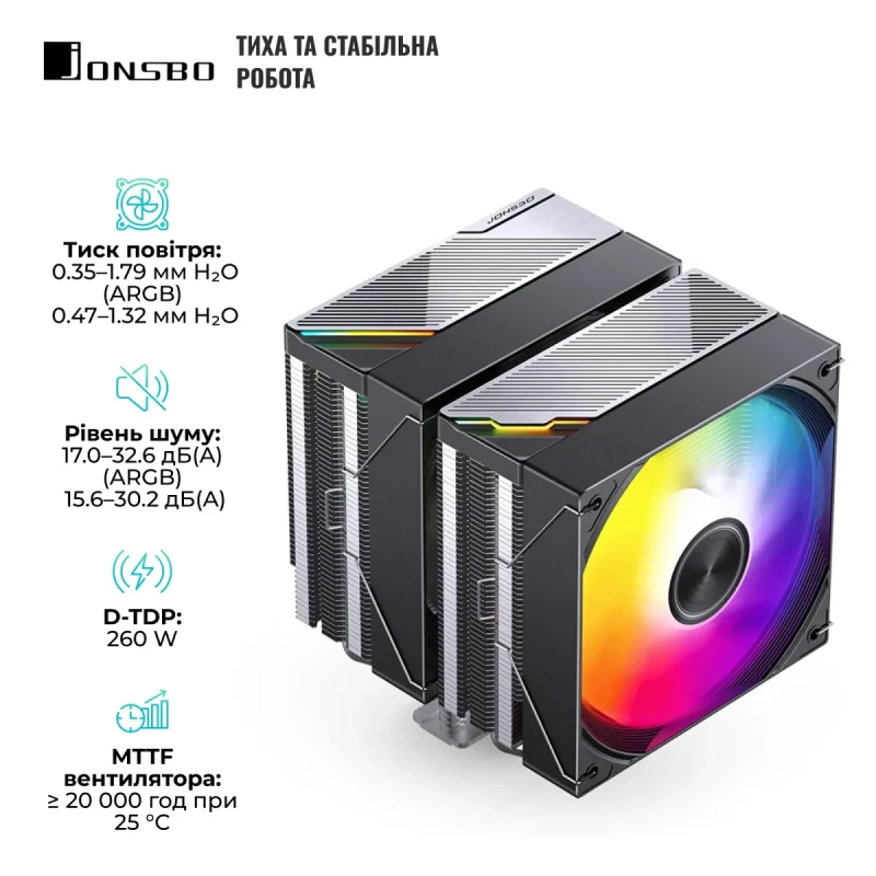 Процесорний кулер JONSBO CA80 Black (120mm/4pin/1800RPM/32.6Dba/6 тепл. трубки)
