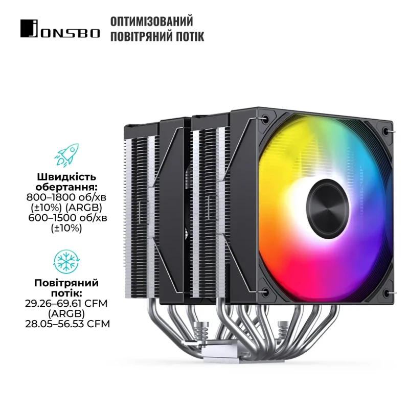 Процесорний кулер JONSBO CA80 Black (120mm/4pin/1800RPM/32.6Dba/6 тепл. трубки)