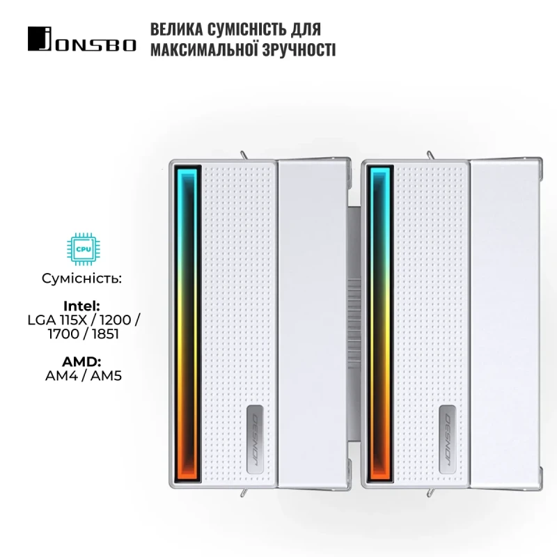 Процесорний кулер JONSBO CB80 White (120mm/4pin/1800RPM/36Dba/6 тепл. трубки)