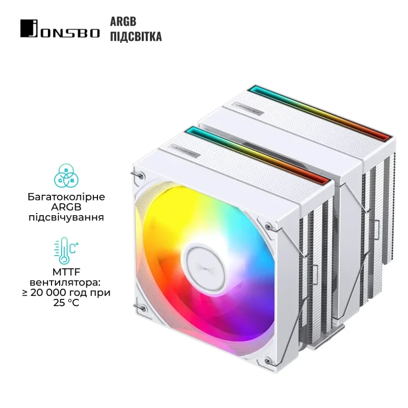 Процесорний кулер JONSBO CB80 White (120mm/4pin/1800RPM/36Dba/6 тепл. трубки)