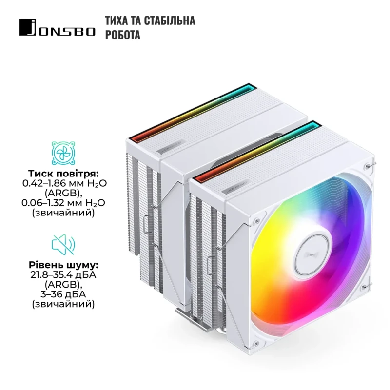 Процесорний кулер JONSBO CB80 White (120mm/4pin/1800RPM/36Dba/6 тепл. трубки)