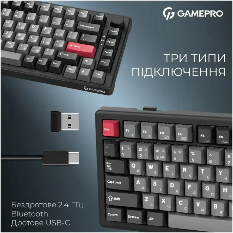 Клавіатура GamePro Asgard Yord Keychron Super Red Switch Wireless/Bluetooth/USB-C Black (MK266BK)