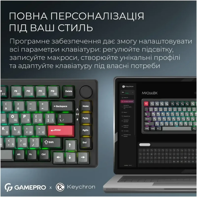 Клавіатура GamePro Asgard Yord Keychron Super Red Switch Wireless/Bluetooth/USB-C Black (MK266BK)