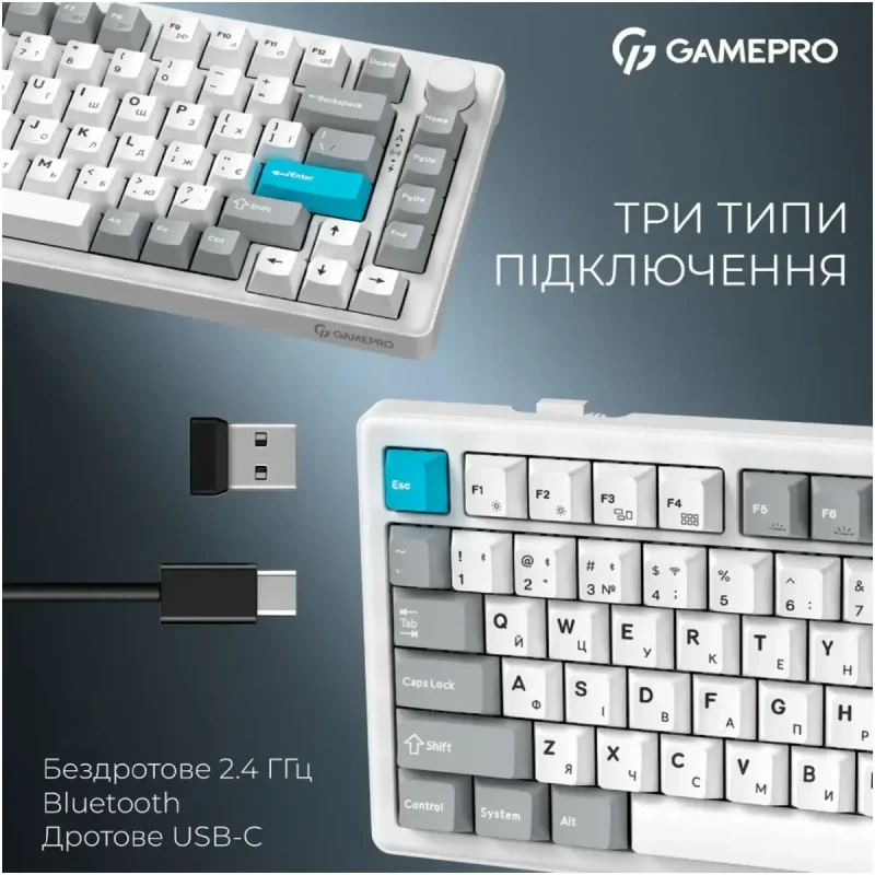 Клавіатура GamePro Asgard Yord Keychron Super Red Switch Wireless/Bluetooth/USB-C White (MK266WH)